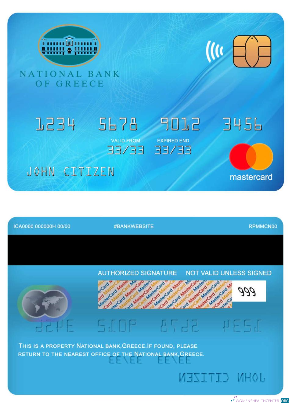 Download Greece National bank mastercard Photoshop template